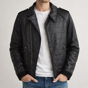 Adidas SLVR Black Lambskin Leather Quilted Jacket Men’s XL